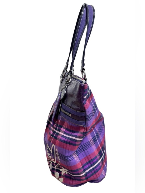 Coach Poppy Purple Tartan Plaid Tote - Picture 3 of 13